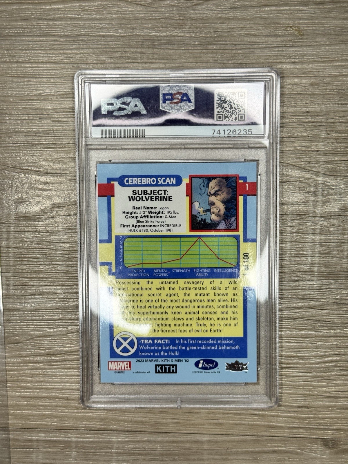 2023 Upper Deck Kith Marvel X-Men ’92 Characters #1 Wolverine Red PSA 1 /100