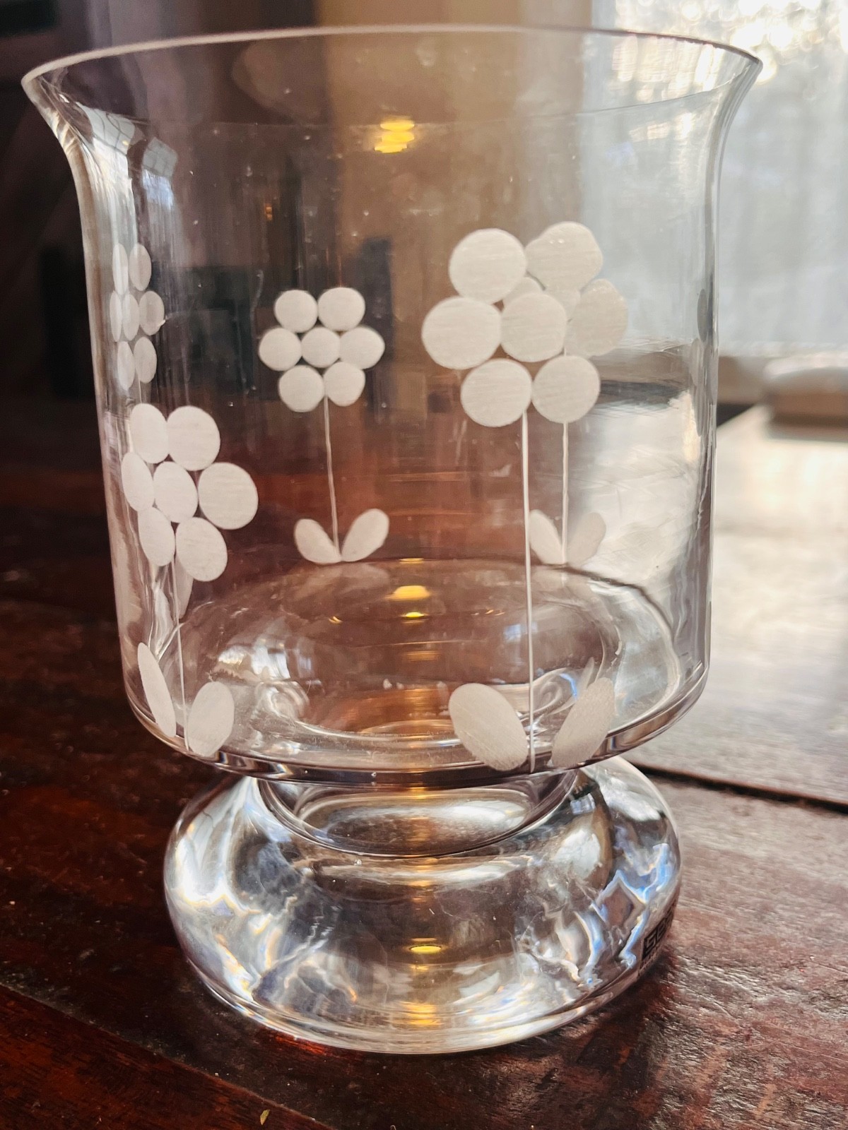 Sea Etched Glass vase 6 inches high vintage