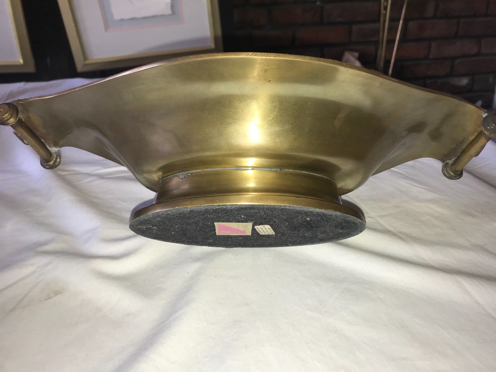 DECORATIVE CRAFTS Inc INDIA Solid BRASS Double Tab Handle DISH Bowl PLATTER 15″L