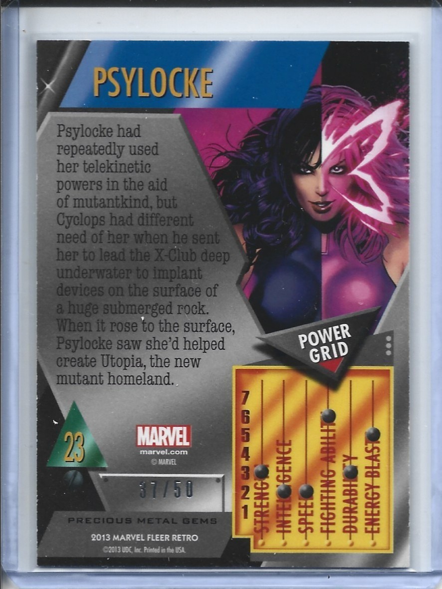 2013 Upper Deck Marvel Fleer Retro Blue Precious Metal Gems PMG Psylocke 37/50