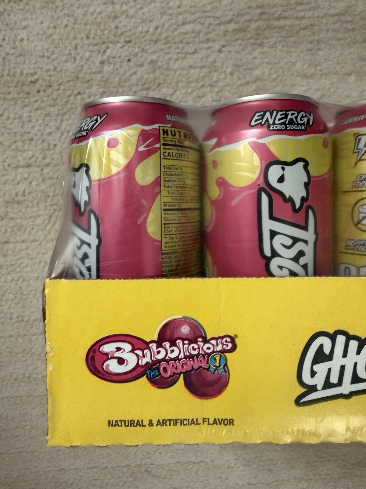 Ghost Zero Sugar Bubblicious Original Energy Drink Case Of 12 Free Shipping!