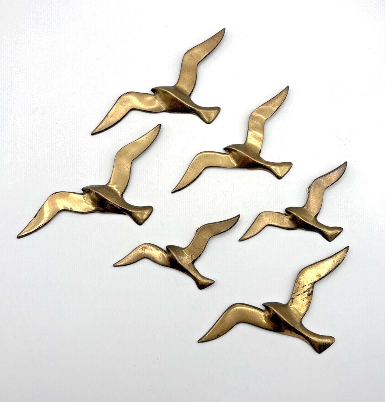 MCM Decor Solid Brass Flying Seagull Birds Wall Hanging Set 6 Mid Century Modern