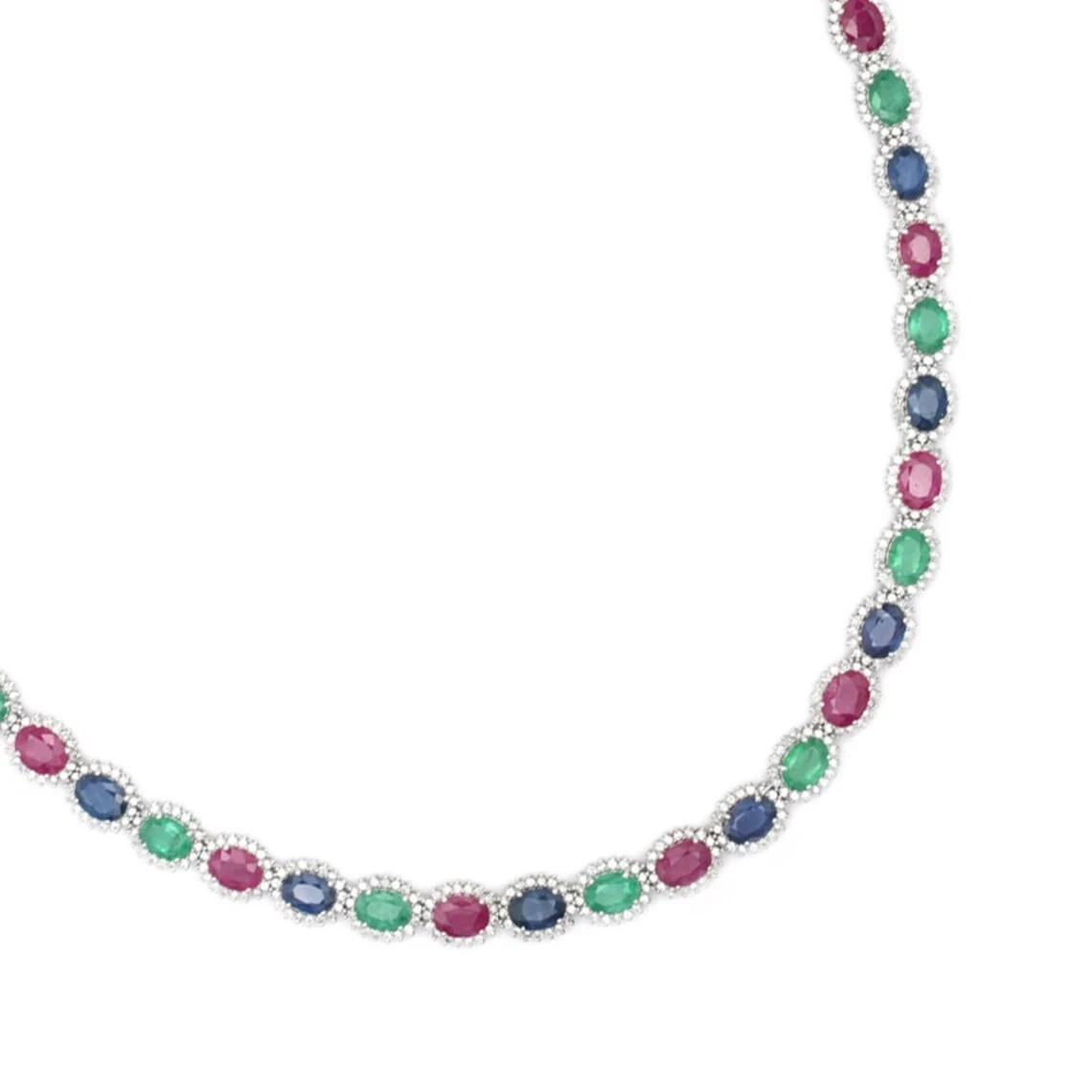 Emerald, Ruby, Sapphire & Diamond 14K White Gold Over Necklace And Earrings Sets