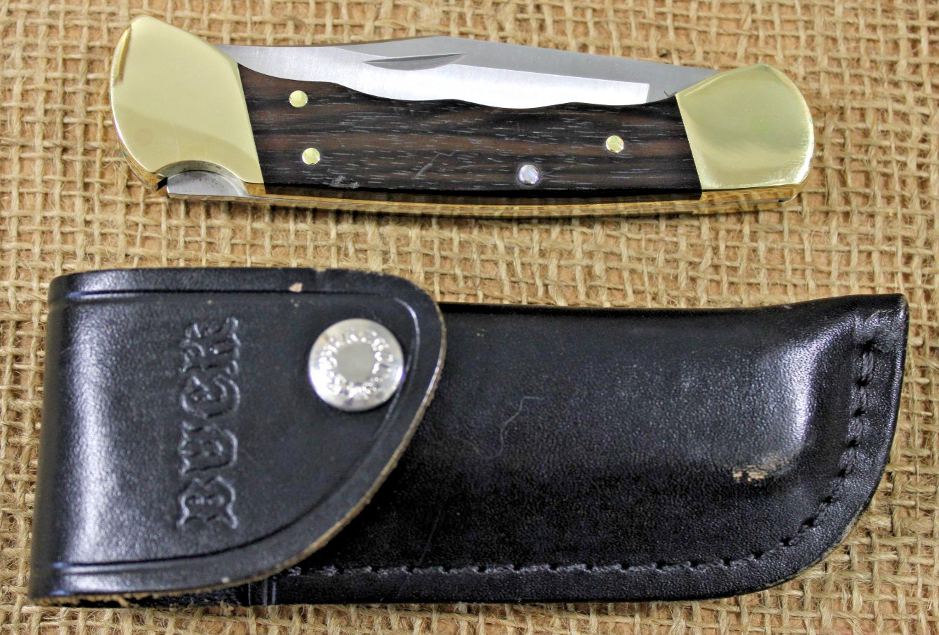 Buck 110 Pocket Knife Finger Groove Lockback Folding Hunter Leather Sheath USA