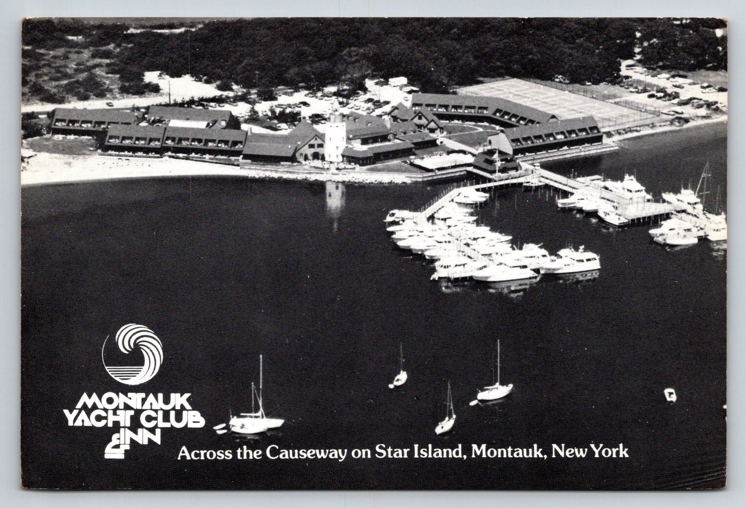 Montauk Yacht Club Inn Star Island NY Aerial View Postcard Vintage