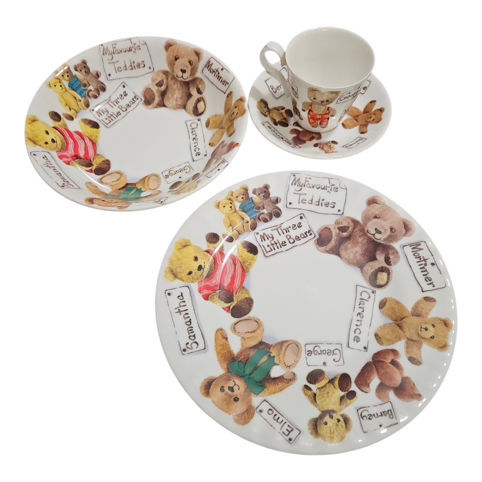 Roy Kirkham 1997 My Favorite Teddies Bone China England Plate Bowl Cup & Saucer