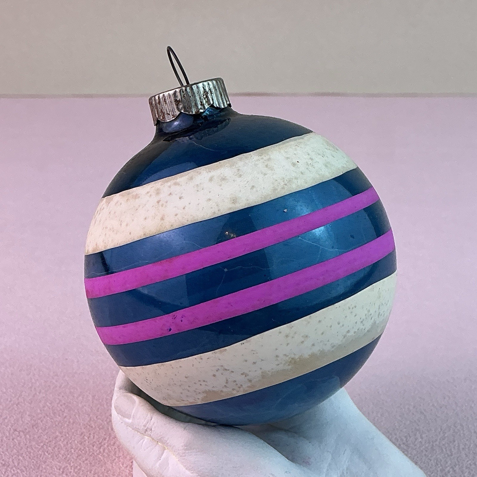 Vintage Shiny Brite Mercury Glass Multi-Color Striped Ornament*U.S.A.*3”H*