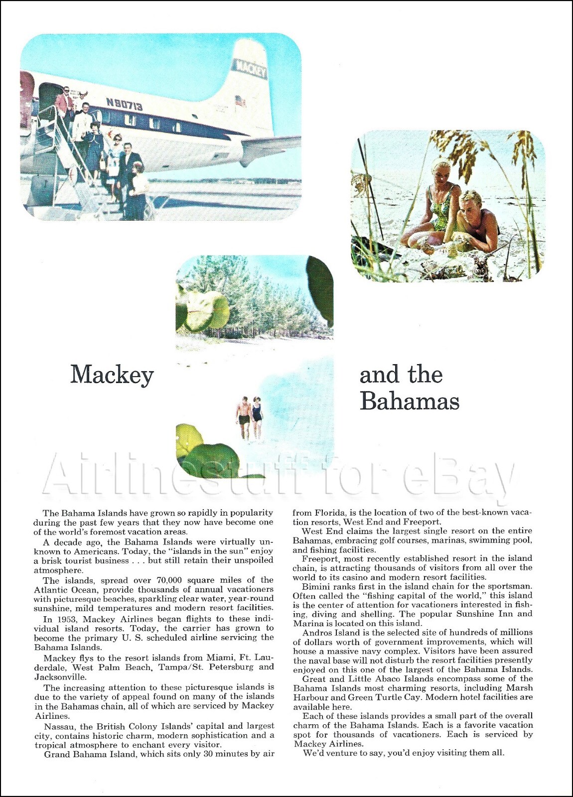 1966 MACKEY Airlines ad DOUGLAS DC-6 reg N90713 airways advert FORT LAUDERDALE