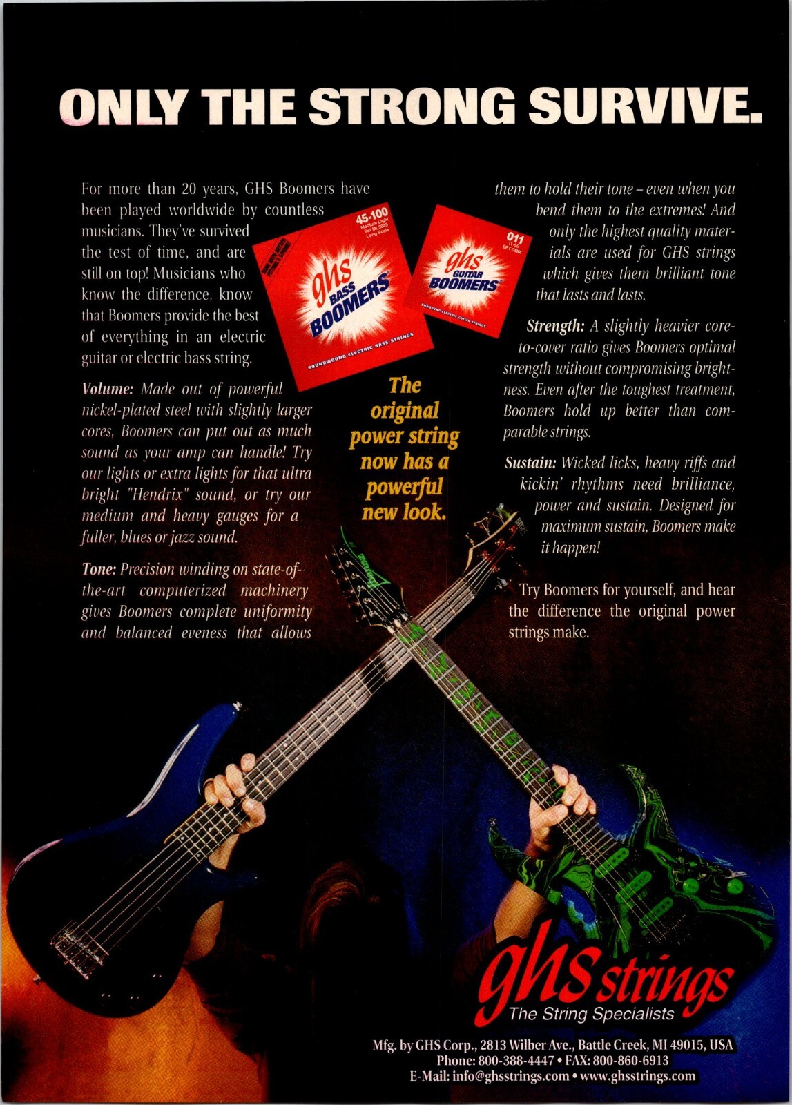 ghs Strings Bass Boomers Original Vintage Print Ad