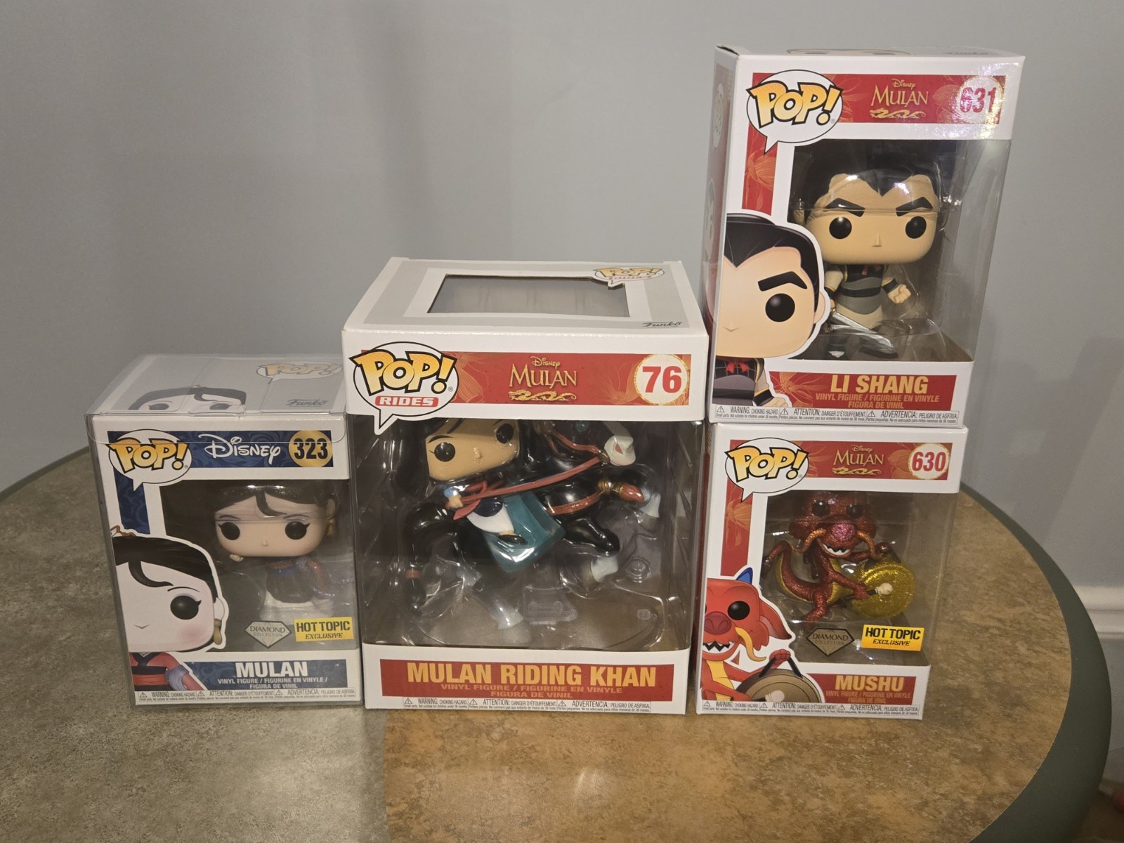 Funko Pop! Mulan Riding Khan 76 Mulan Diamond 323 Mushu Diamond 630 Li Shang 631