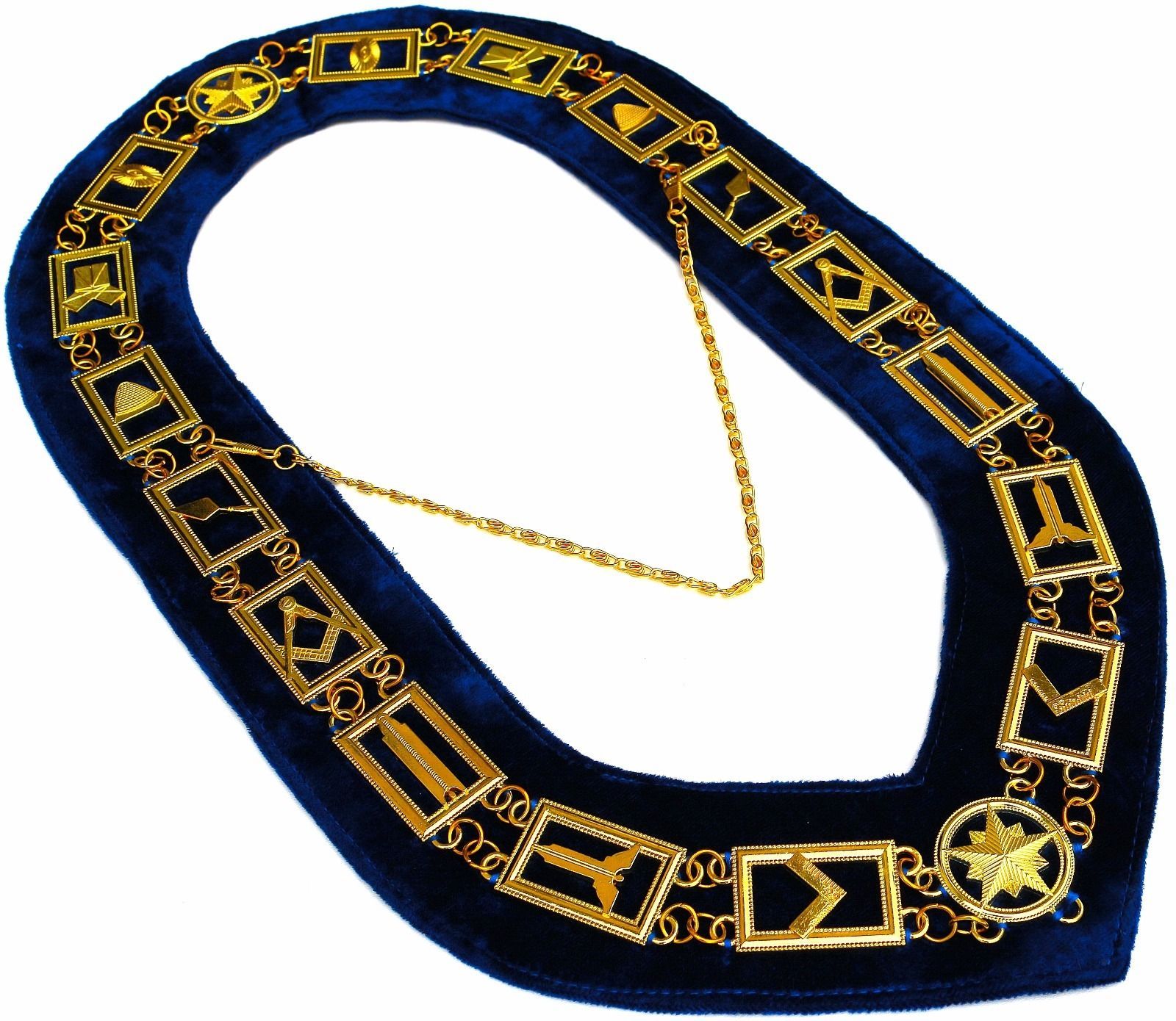 Masonic Master Mason Gold Plated Working Tools Collar Blue Backing 19″ x 12.25″
