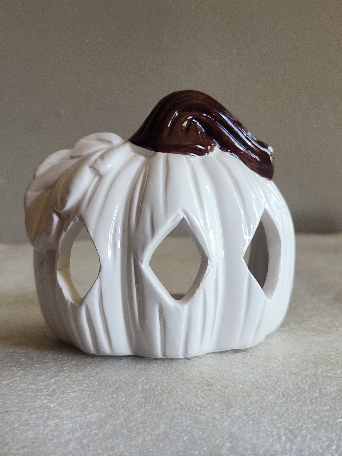 3 Ceramic Pumpkin-Shaped Candle Holders Plus 1 • Blue White Gray 3¼ T 3½” L