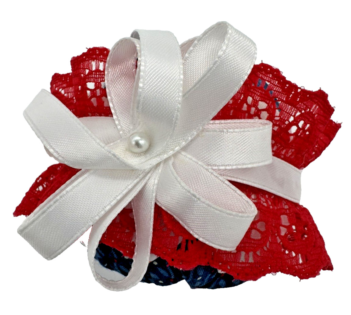 Quilted Patch Folded Star Christmas Ornament – Americana Fabric Lace & Ribbons