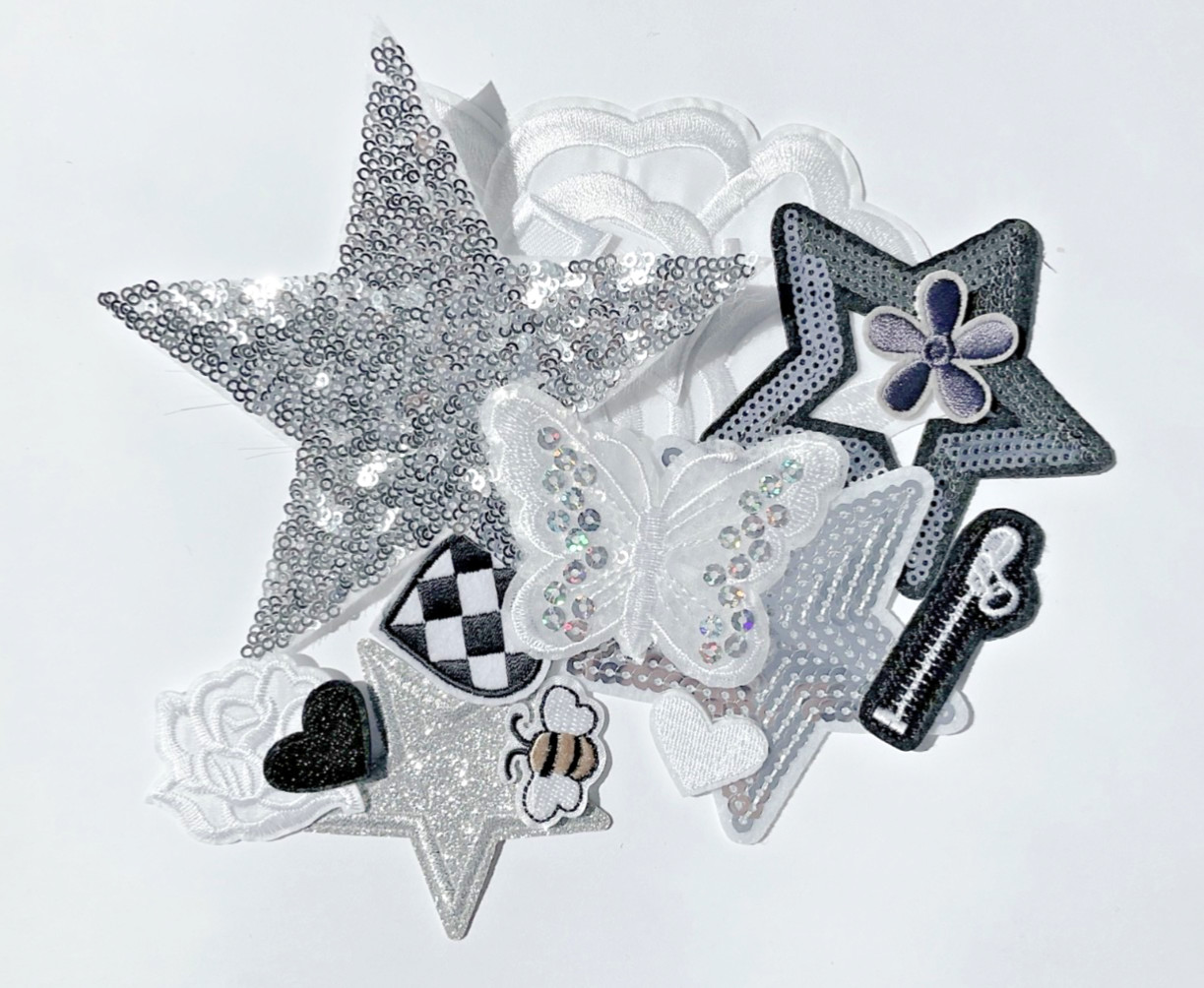 Black and White Patch Iron On, Silver Grey Patches, Sew on Angel Wings