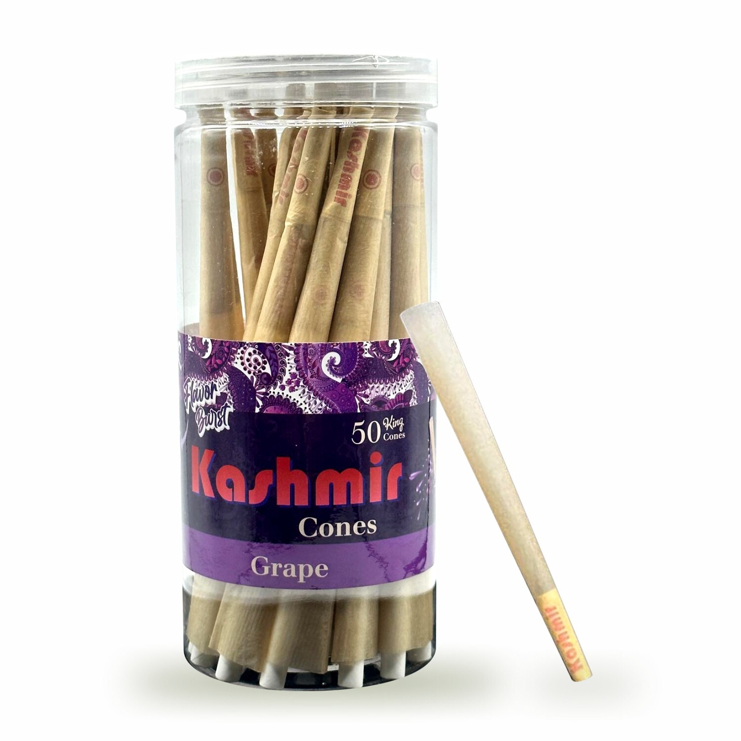 Pre Rolled Cones King Size Grape Flavored Rolled Paper Cone 50 Ct Jar by Kashmir