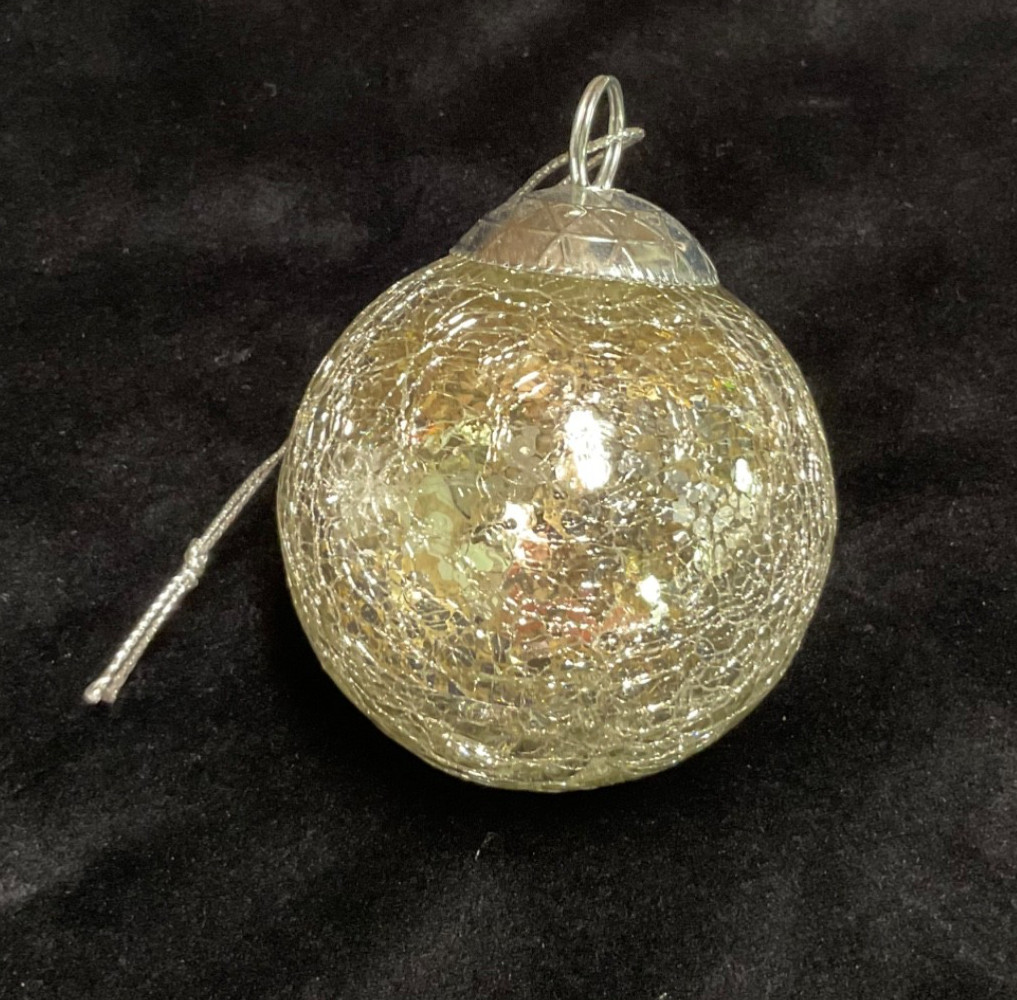 Vintage Kugel Style Silver Mercury Crackle Glass Ball Christmas Ornament 2.5″
