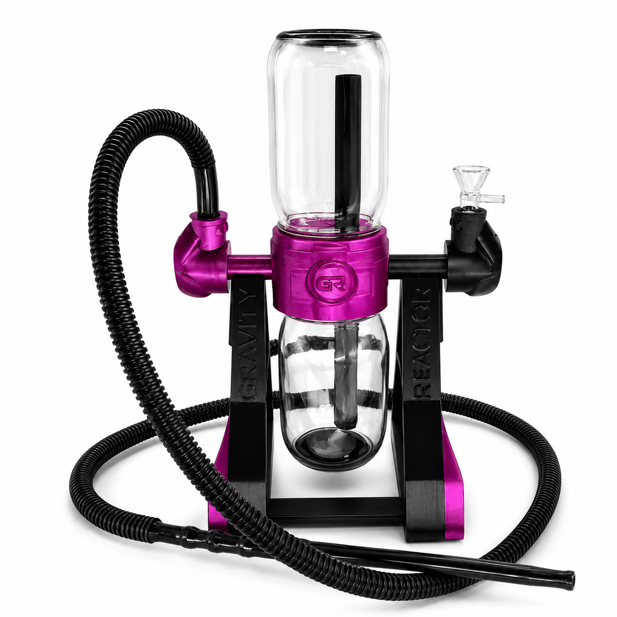 Gravity Water Hookah Pipe 360° Rotating Dual Glass Chamber | Magenta 12″ Bong