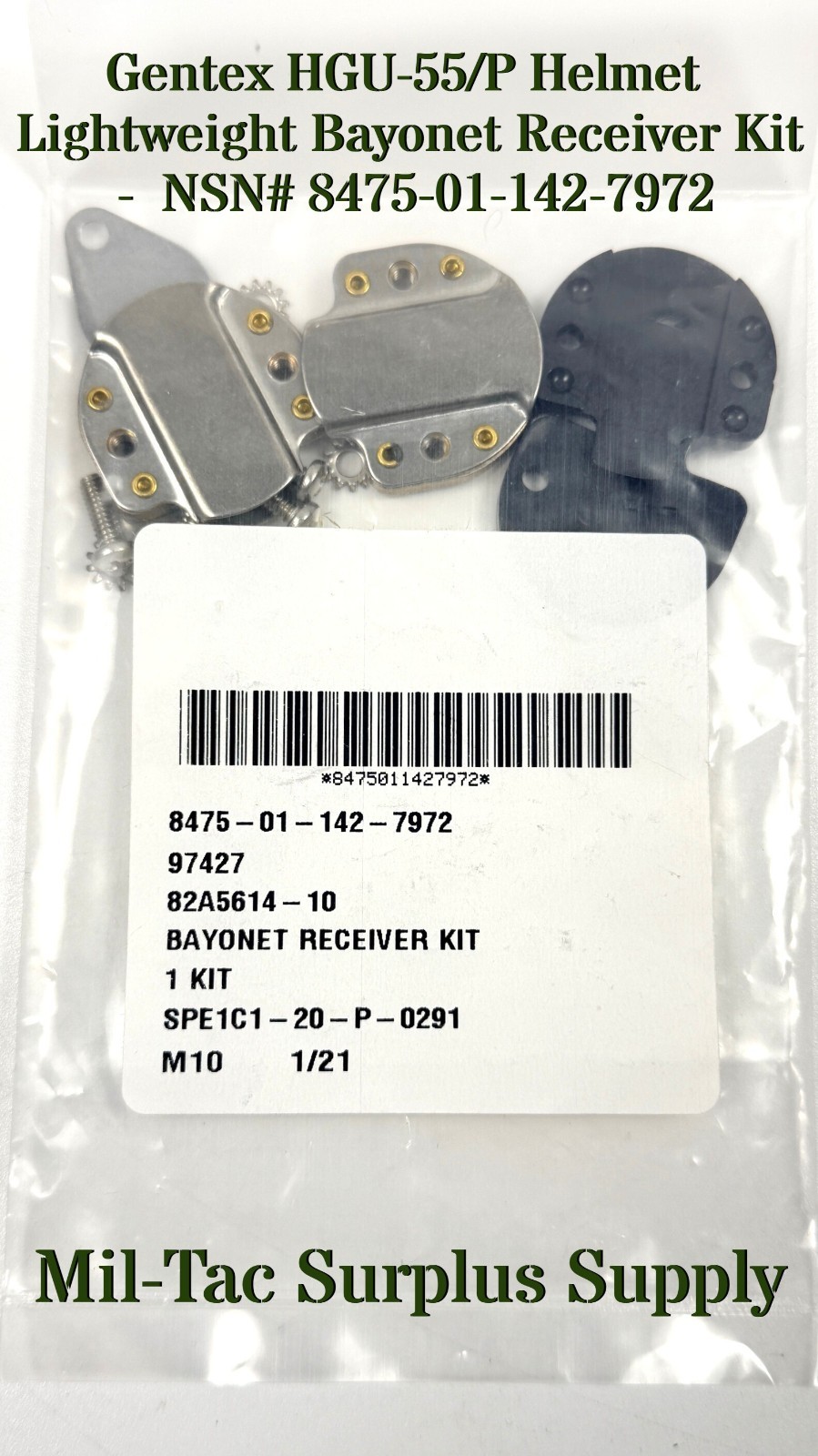 Gentex HGU-55/P Helmet Lightweight Bayonet Receiver Kit – NSN# 8475-01-142-7972