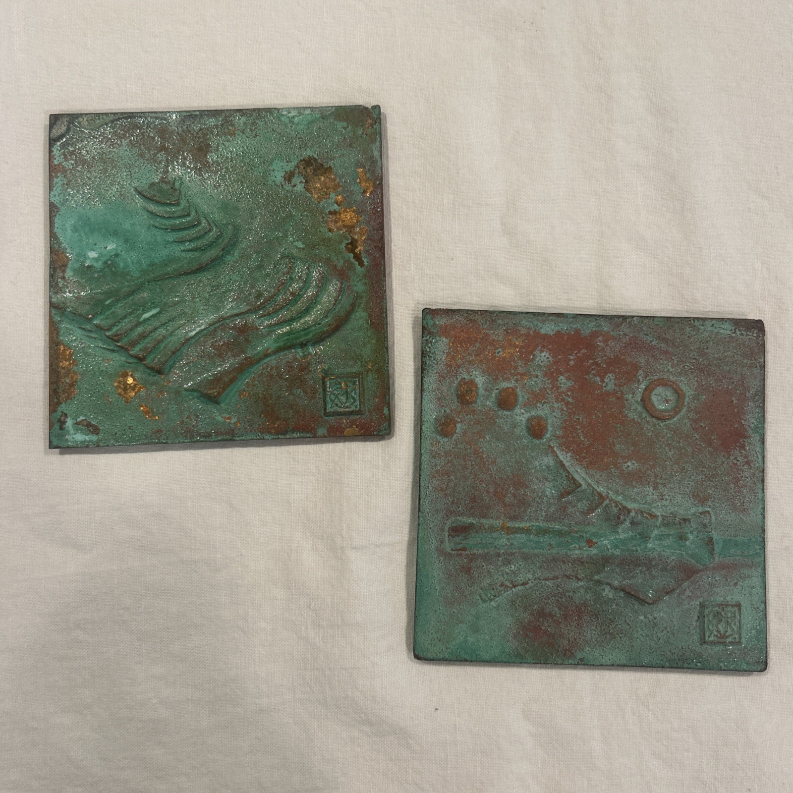 Cosanti Arcosanti Original 5”x5” Bronze Tile Cubist Zen MCM Paolo Soleri