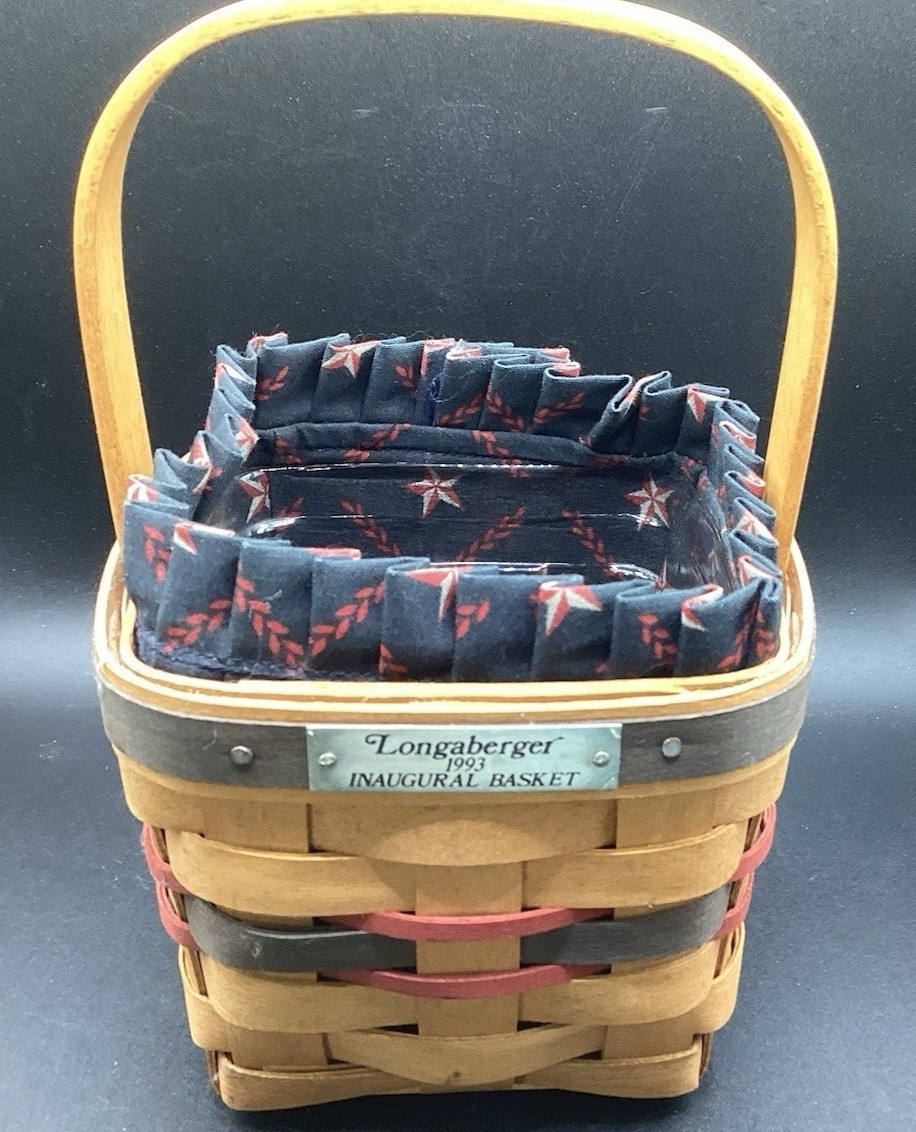 Vintage 1993 Longaberger Inaugural Basket Plastic Protector Fabric Liner Decor