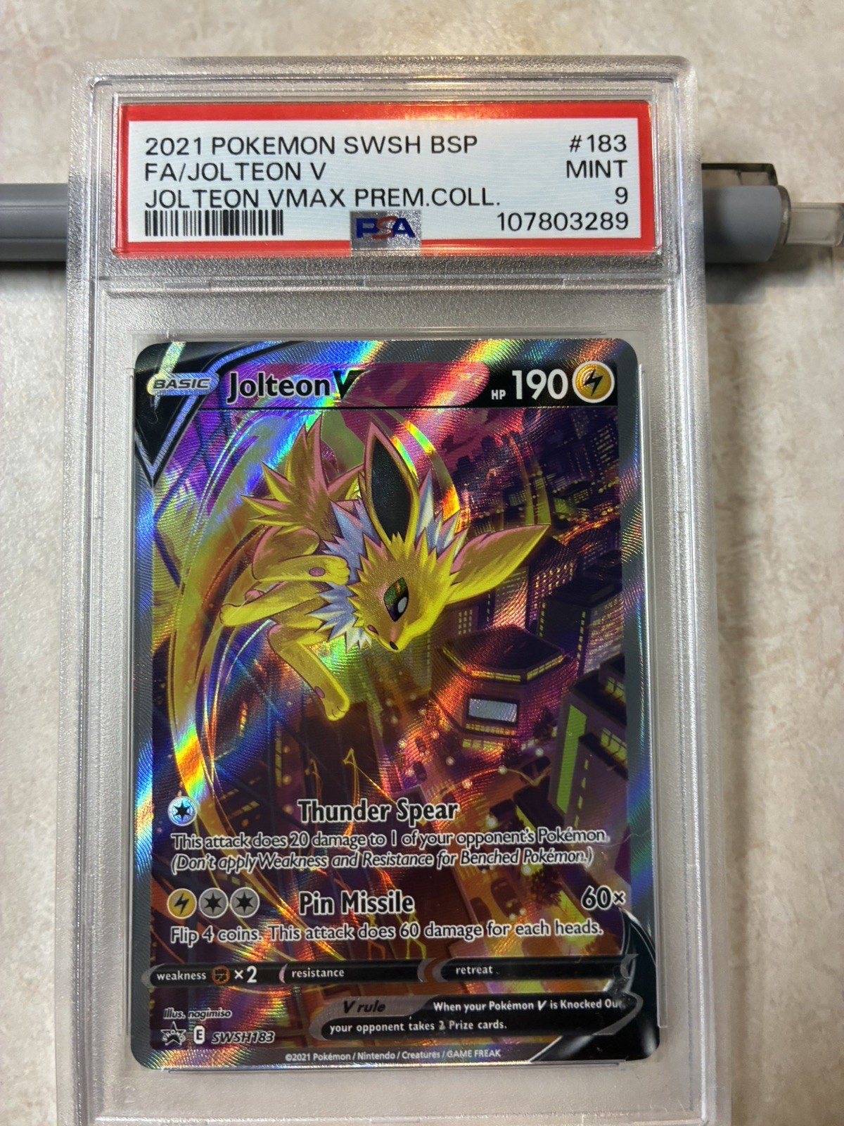 2021 Pokemon SWSH Jolteon V #183 VMAX Premium Collection PSA 9