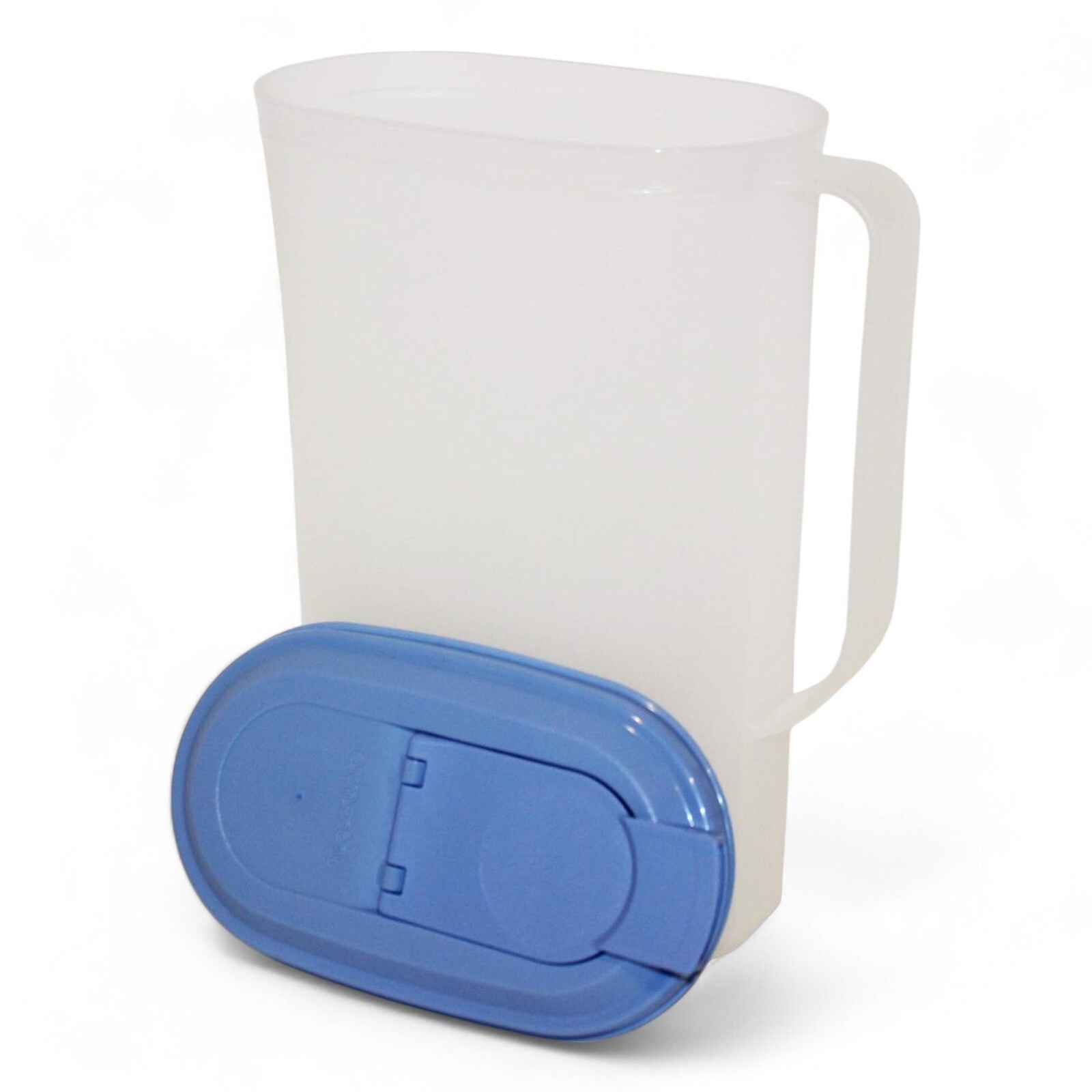 Tupperware Slim Oval 2 Quart Pitcher Refrigerator Pitcher Blue Lid NEW!