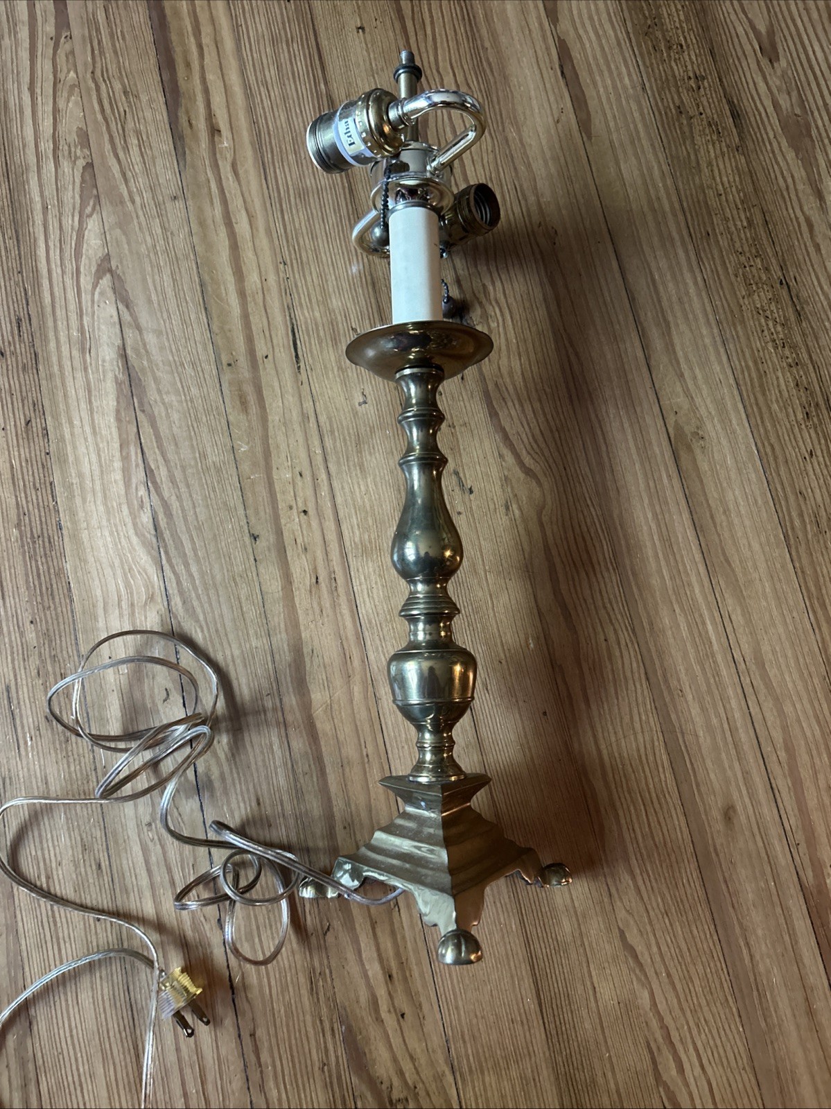 21 Inch Tall Brass Tabletop Double Light Lamp, NO SHADE!