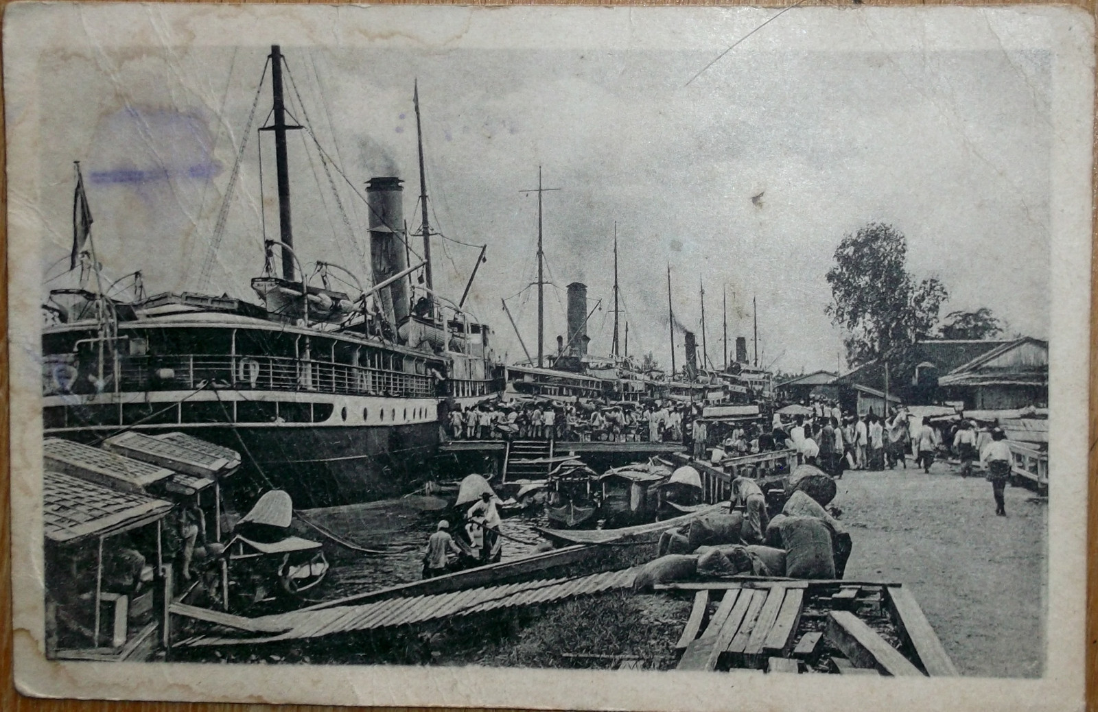 Bandjarmasin Indonesia Borneo 1924 Port Steamer Ship Freighter Cargo Ship