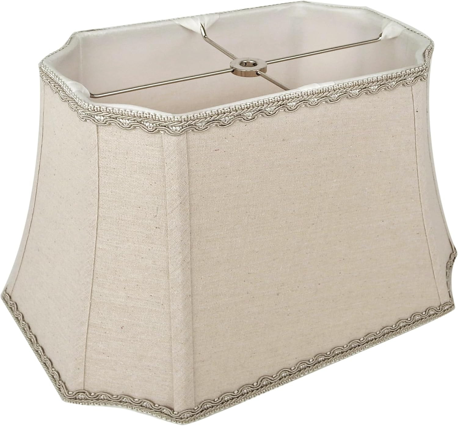 10” H Linen Bell Lamp Shade Cut Corner Design with Lace Trim (Rectangular)