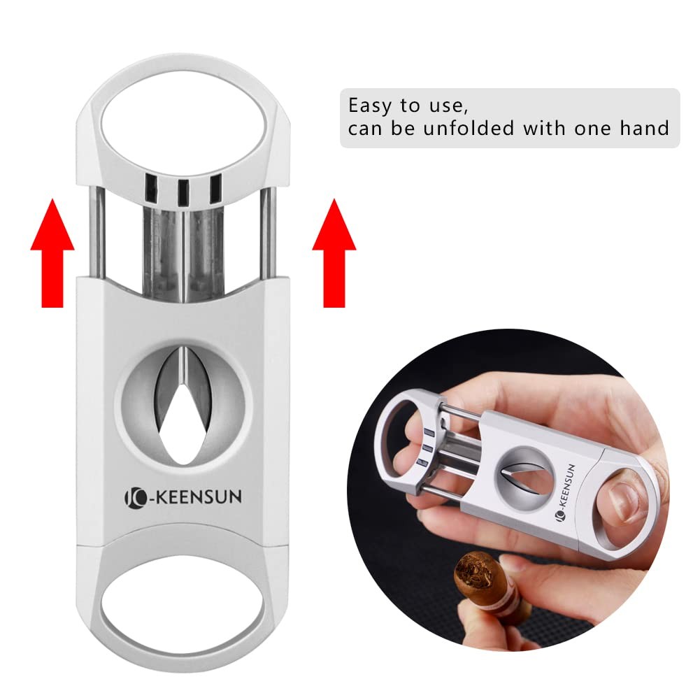 Zinc Alloy V-Cut Cigar Cutter (Silver), 60 Ring Gauge, 420J2 Stainless Steel V-C