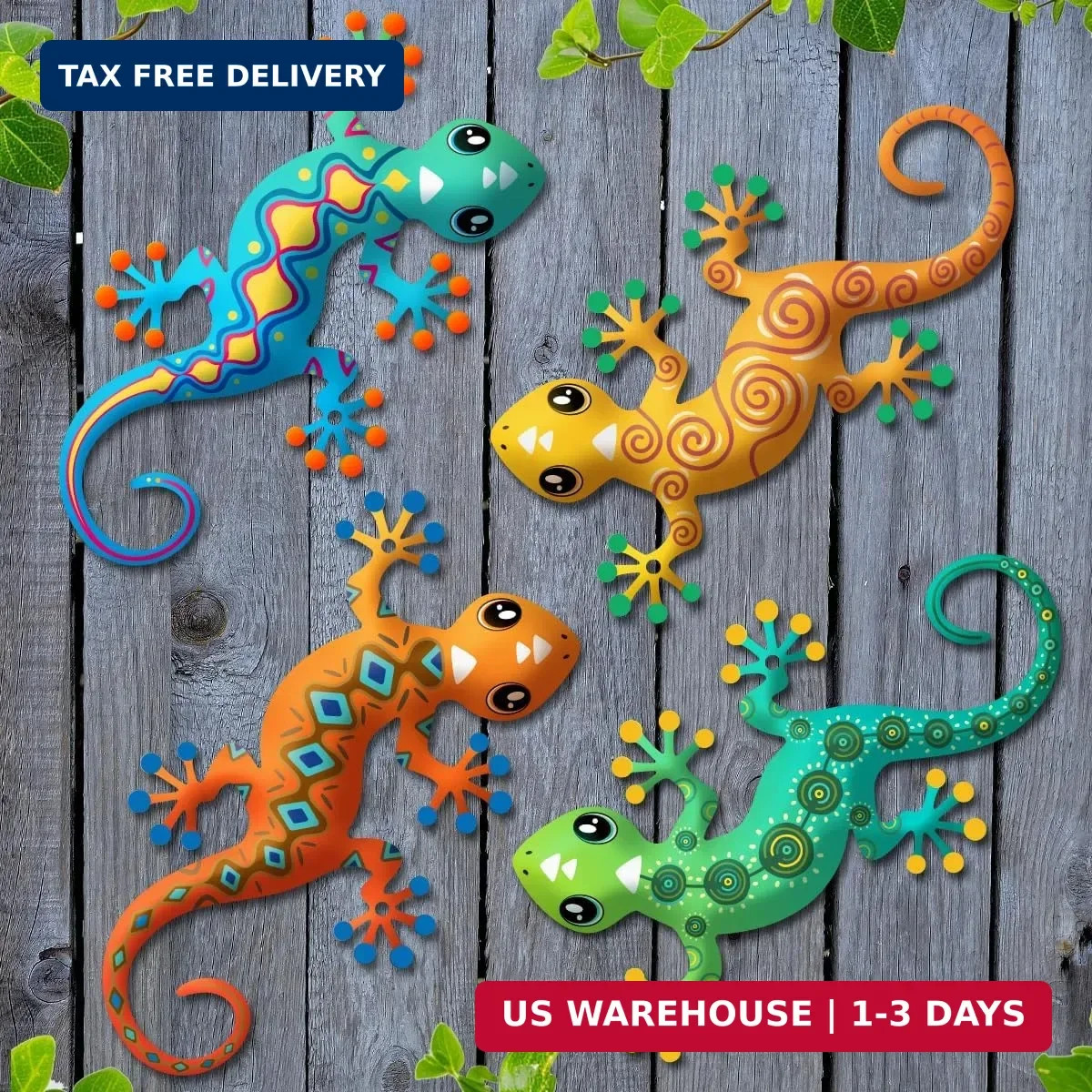 4 Pcs Metal Gecko Outdoor Decorations – Metal Lizards Wall Art Hanging Sculpture