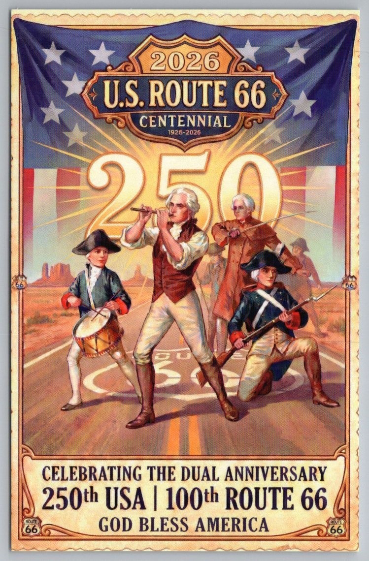 Route Rt 66 Centennial 100 USA 250 Semiquincentennial Patriotic New Postcard