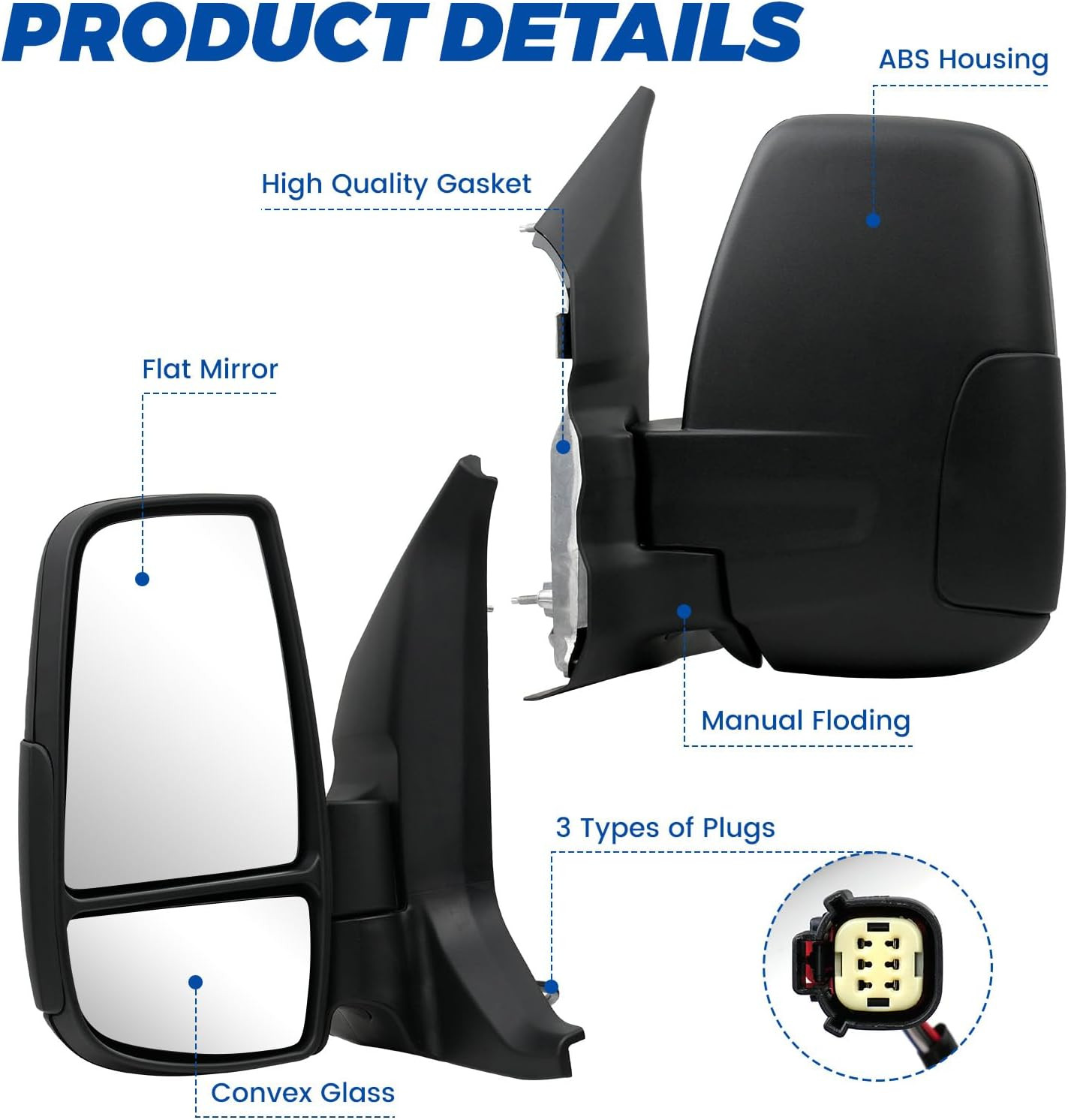 Driver Side Mirror Compatible with 2015-2025 Ford Transit 150 250 350 350 Hd,Lef