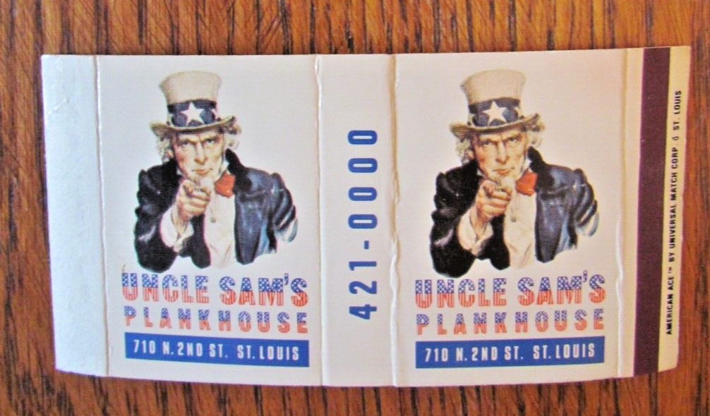 FICTIONAL CHARACTER MATCHBOX MATCHCOVER: UNCLE SAM’S ST. LOUIS, MISSOURI -B4