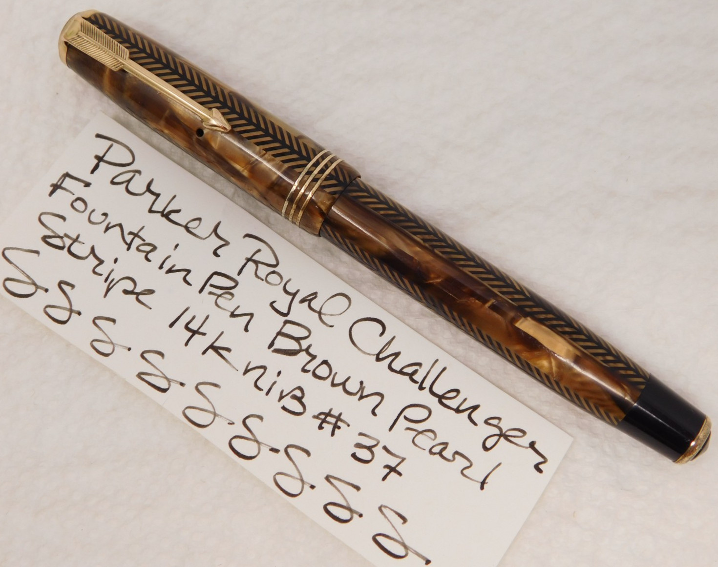 5.125″ Parker Royal Challenger Fountain Pen Brown Pearl Herringbone 14k nib #37