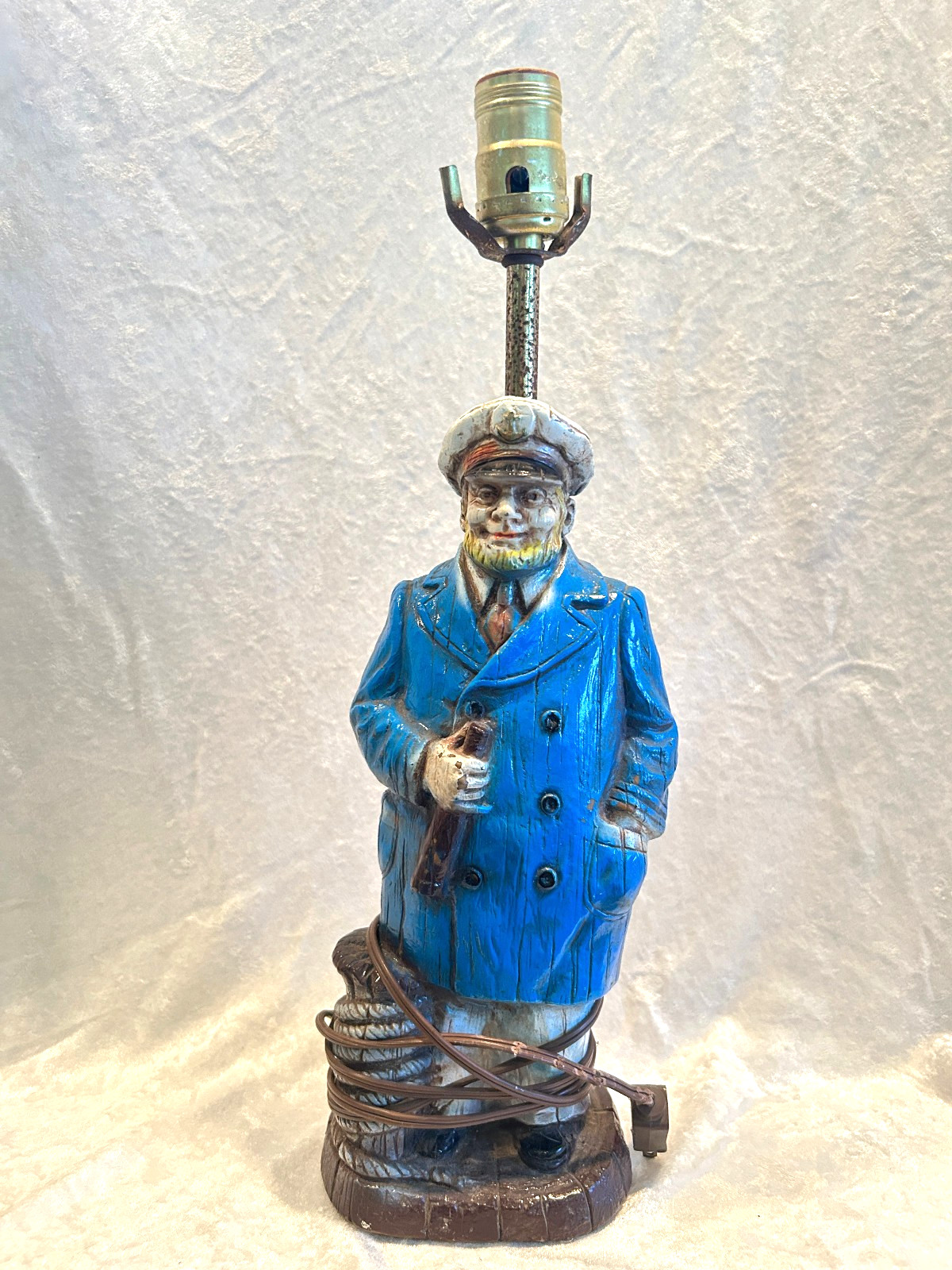 Vintage Lamp – Sea Captain in Blue Coat 13″ plus Lamp Parts – could use a rewire