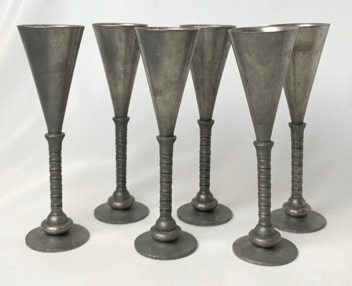 Gunnar Havstad Pewter Goblets Set of 6 Vintage Handmade Norway Aquavit Toast