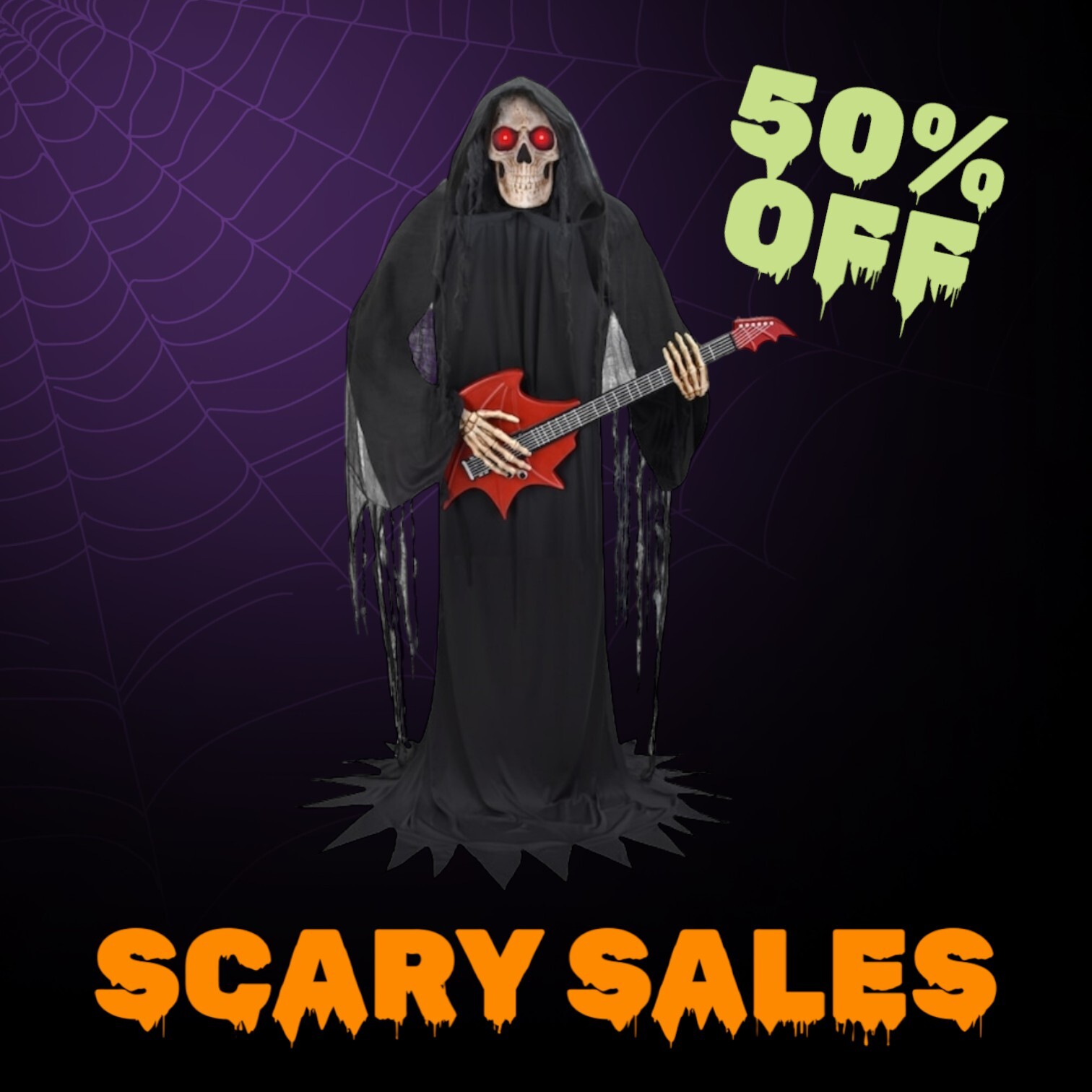 Haunted Living 6’ Animatronics Reaper with Guitar Halloween Prop Bluetooth Lowes