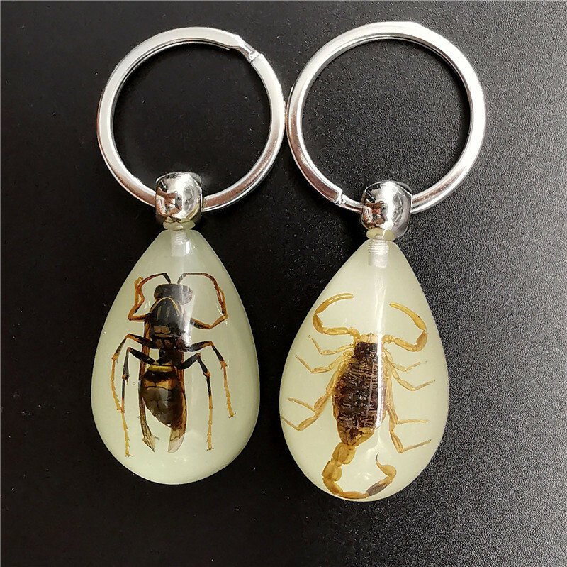 Luminous Real Insect Bug Beetle Glowing Keychain Glow in Dark Tear Drop Shape