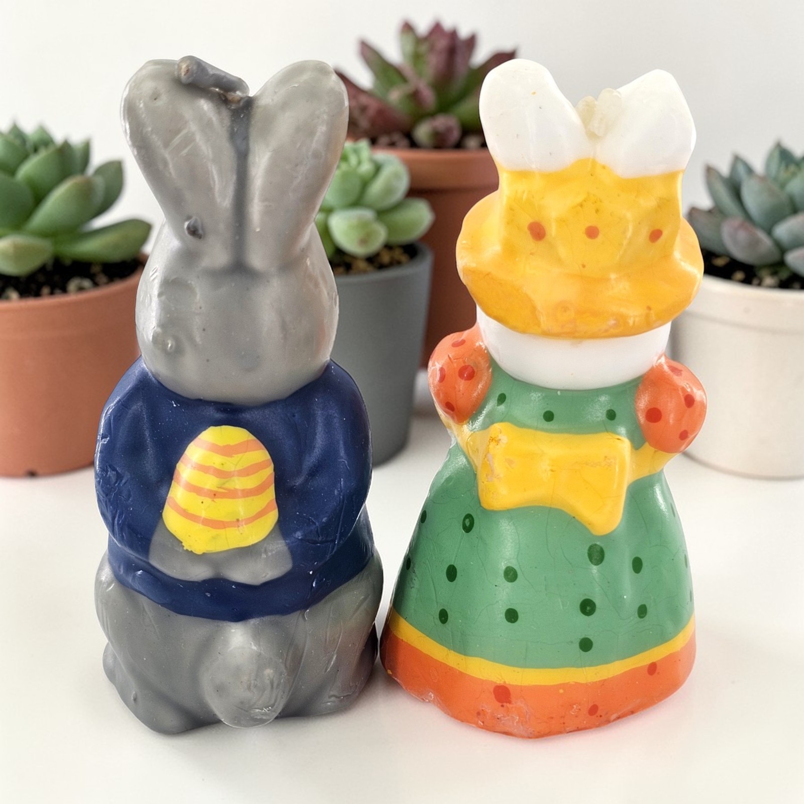 VTG Daper Rabbit Wax Candles Easter Sunday Parade Figural Couple Paper Magic Lot