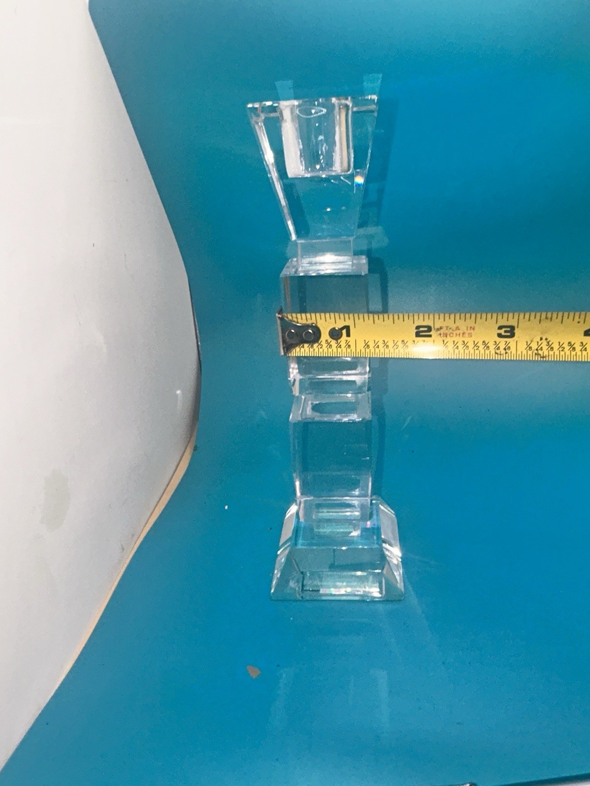 Crystal Candlestick Square Design Art Deco Style. 7” Beautiful Sparkling