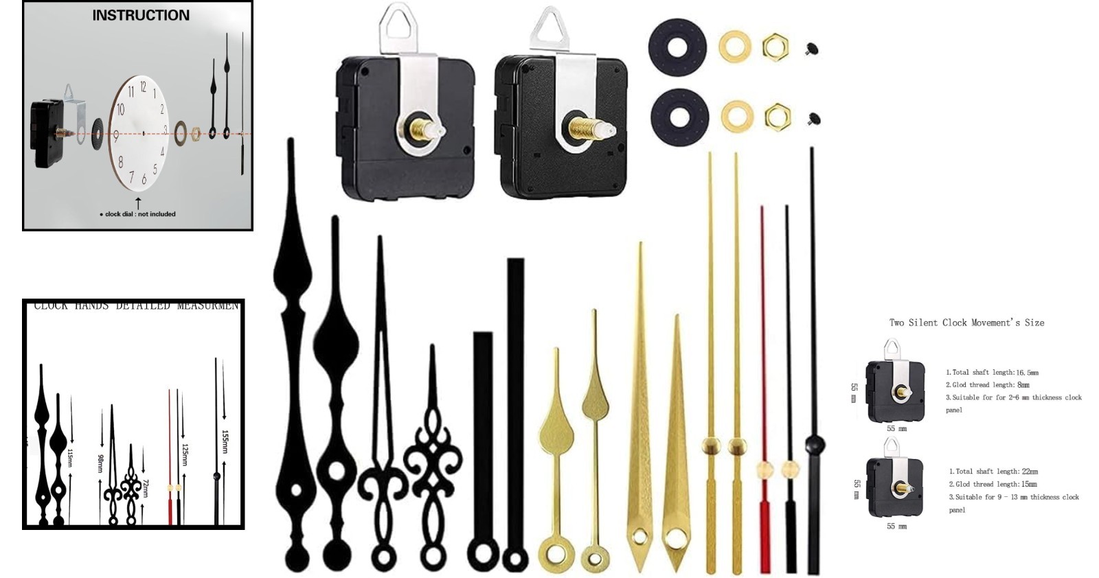 DIY Silent Clock Movement Replacement Kit – Long & Short Shaft Options Included