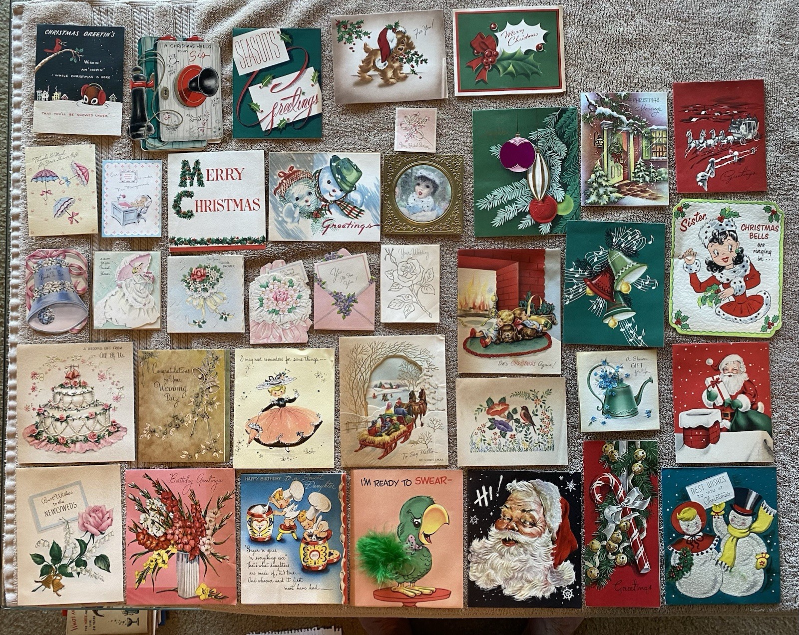 1950’s Christmas, Birthday Wedding Greeting Cards, Lot of 37