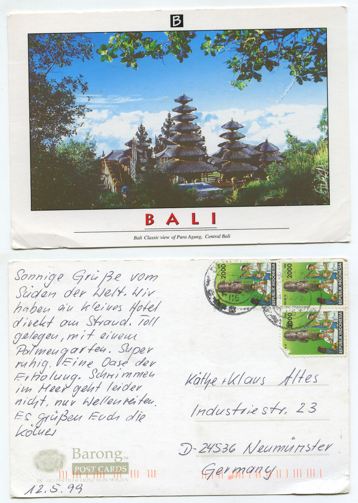 21157 – Indonesia – Bali – Pura Agung – Postcard, expired 12.5.1999