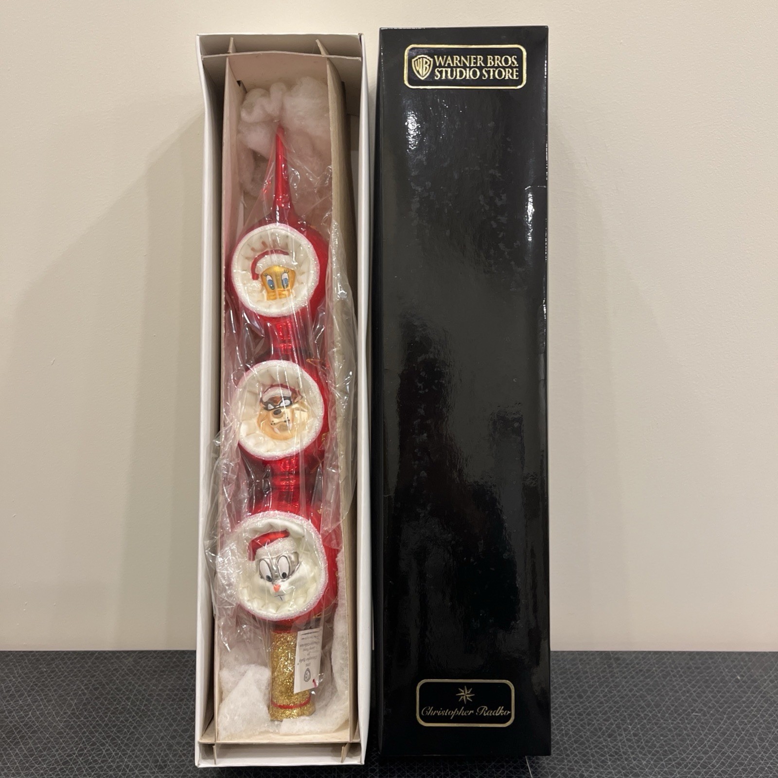 Radko Looney Tunes Christmas Trio Tree Topper Bugs Taz Tweety 1996 Finial