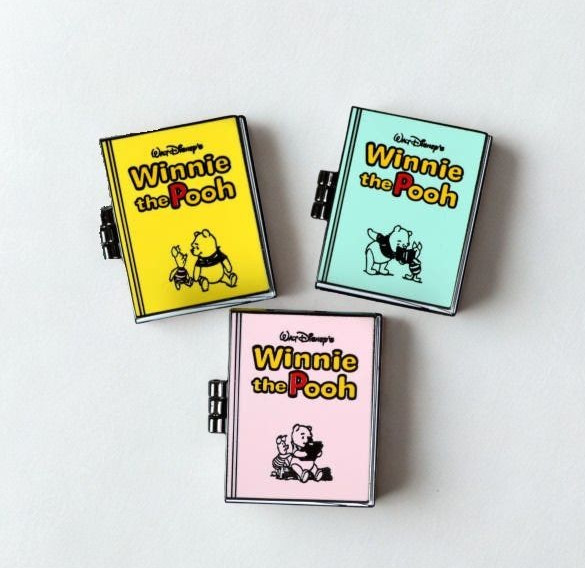 Disney Korea Winnie the Pooh Piglet Book Hinged Pin Set of 3 Official Licensed