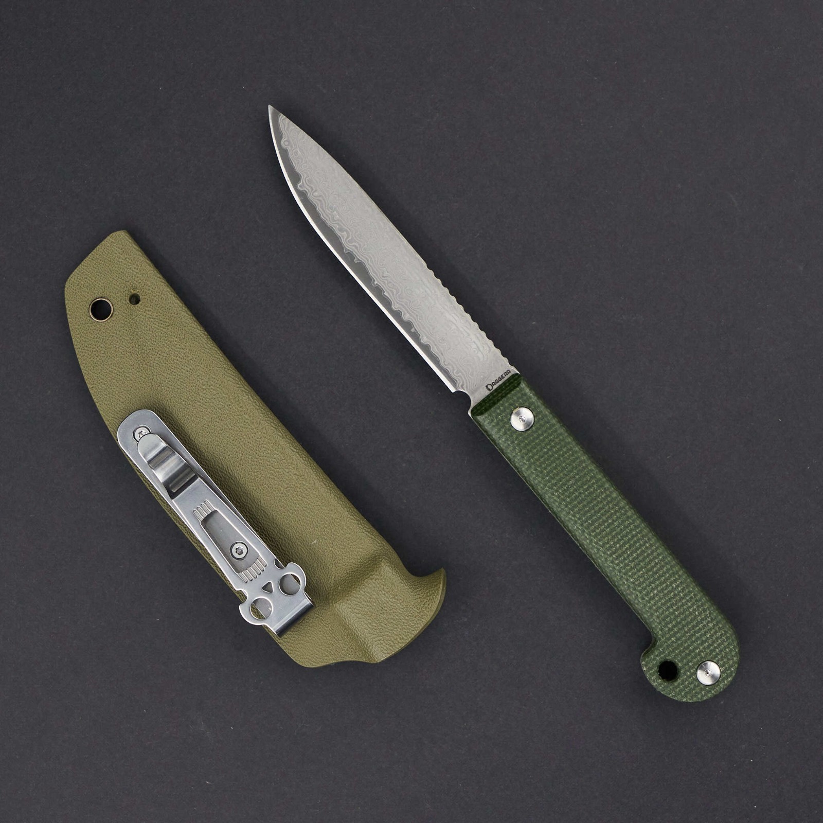 Daggerr Knives Ataman Fixed Knife 3.5″ Damascus Steel Blade Green Micarta Handle