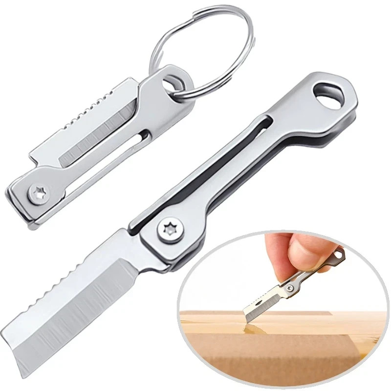 Mini EDC Folding Knife Box Cutter Stainless Steel Pocket Knife Key Chain