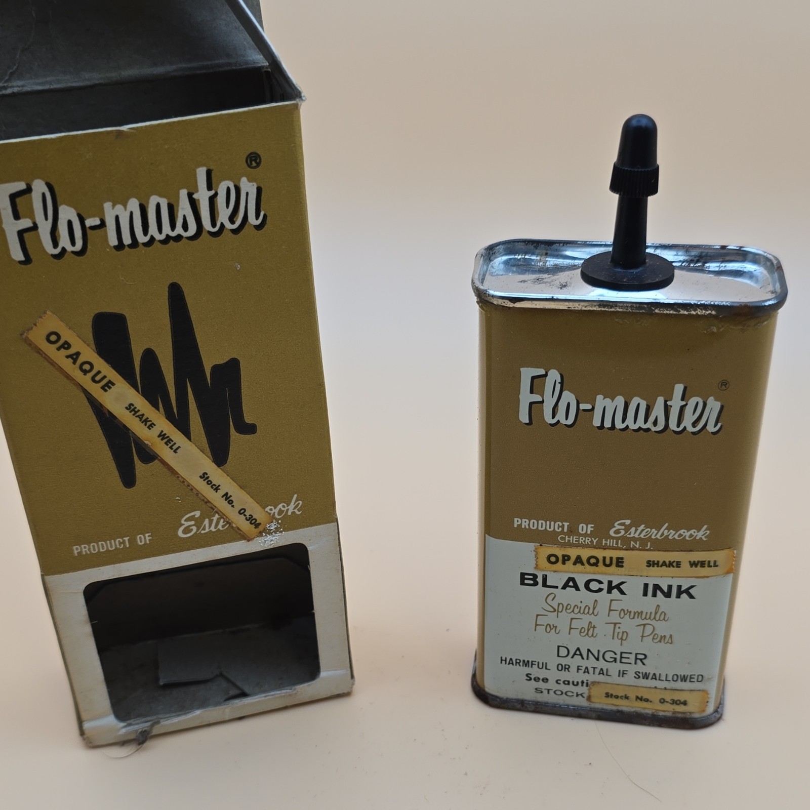 Vintage Esterbrook Flo-Master Ink Bottle Metal Can w/ Dropper & Box Black Ink
