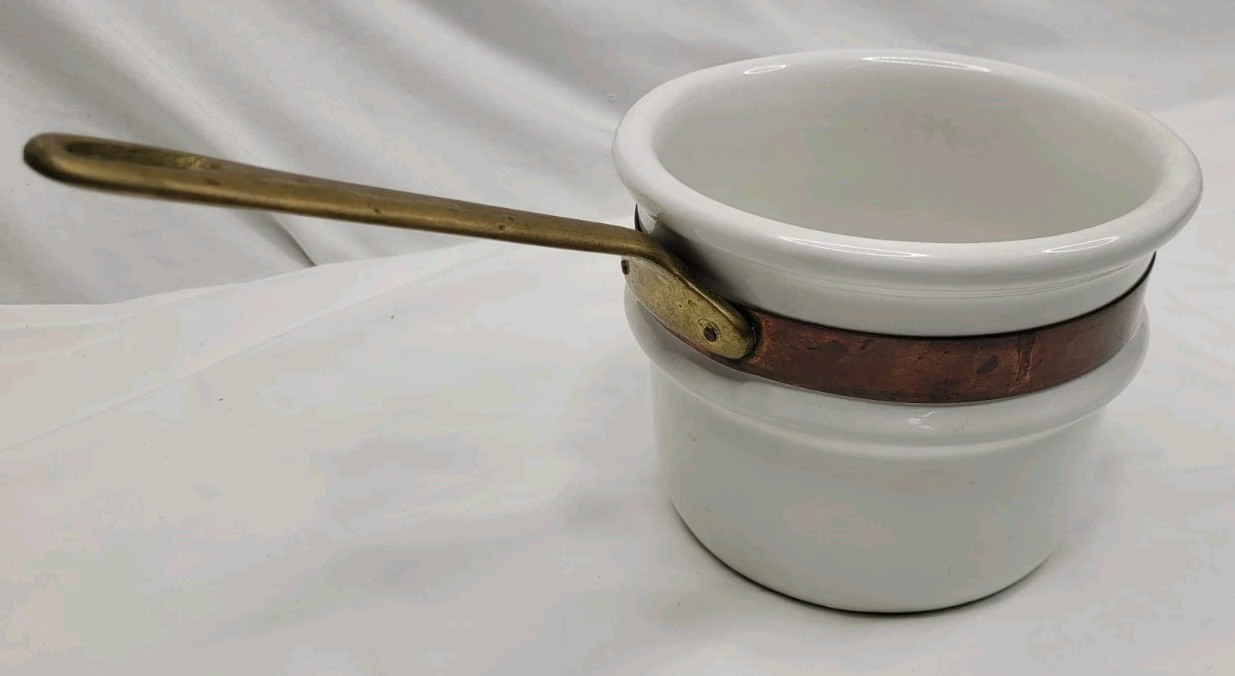 Vintage Ceramic Double Boiler with Brass Handle
